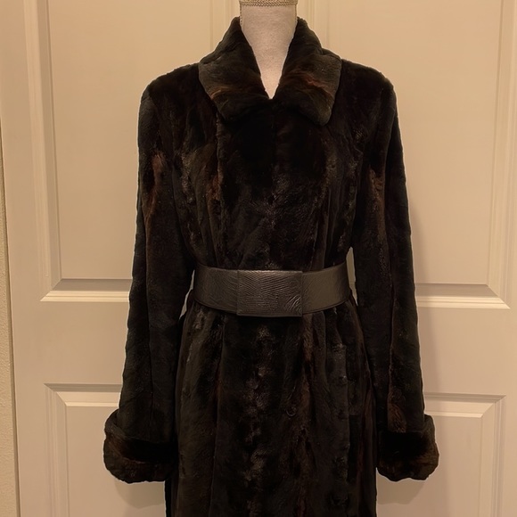 Marco Gianotti Belted Fur Coat, Long Length - Picture 3 of 13